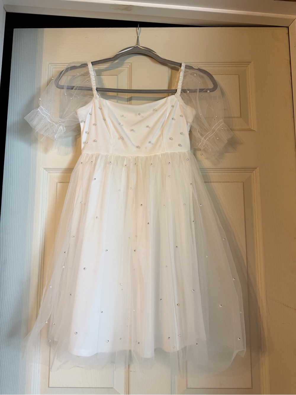 White pearl mini dress